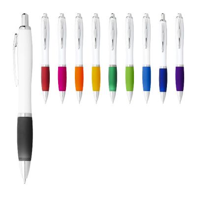 NASH - ballpoint pen with white barrel and coloured grip (black ink)