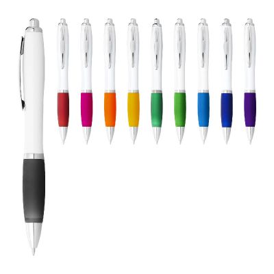 NASH - ballpoint pen white barrel and coloured grip (blue ink)