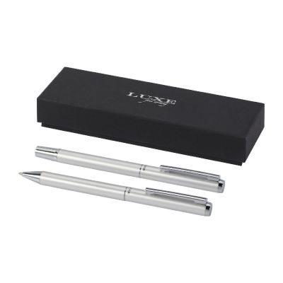 LUCETTO - recycled aluminium ballpoint and rollerball pen gift set (black ink)