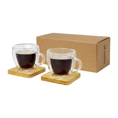 MANTI - 2-piece 100 ml double-wall glass cup with bamboo coaster