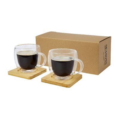 MANTI - 2-piece 250 ml double-wall glass cup with bamboo coaster
