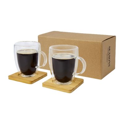 MANTI - 2-piece 350 ml double-wall glass cup with bamboo coaster