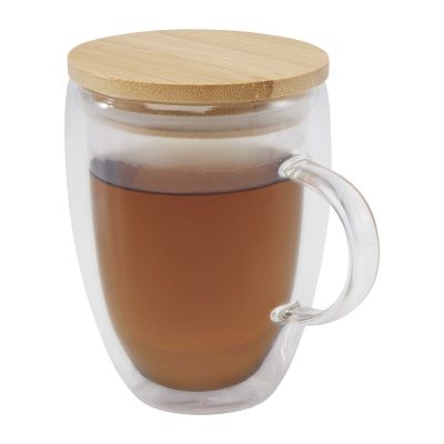 LEONA - 350 ml glass cup with bamboo lid