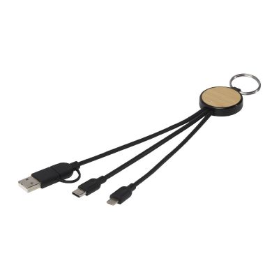 TECTA - 6-in-1 recycled plastic/bamboo charging cable with keyring