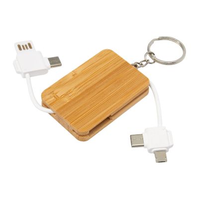 REEL - 6-in-1 retractable bamboo key ring charging cable
