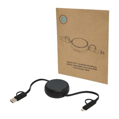 RECHARGE SYNC 5IN1 -Alasia 5-in-1 100 cm recycled plastic and aluminium retractable data sync and 45W fast charge cable