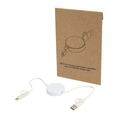 W CITALA -Citala 5-in-1 recycled plastic 90 cm retractable data sync and 40W fast charge cable