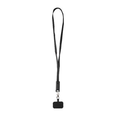 SMARTLANYARD SYNC -Franz recycled plastic smartphone lanyard with built-in data sync and 65W fast charge 5-in-1 cable