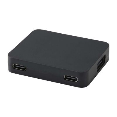GAIA - 4-port USB hub with USB-A and Type-C output and dual input - made from recycled plastic