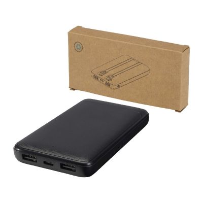 ADHIL - 10.000 mAh 10W recycled plastic power bank with 2 built-in cables