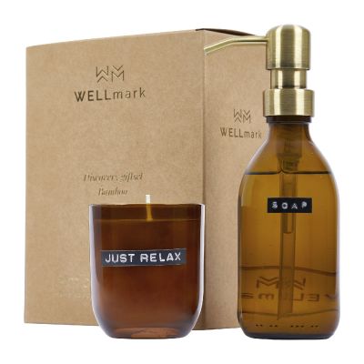 DISCOVERY -Wellmark 250 ml hand soap dispenser and 150 g scented candle set - bamboo fragrance