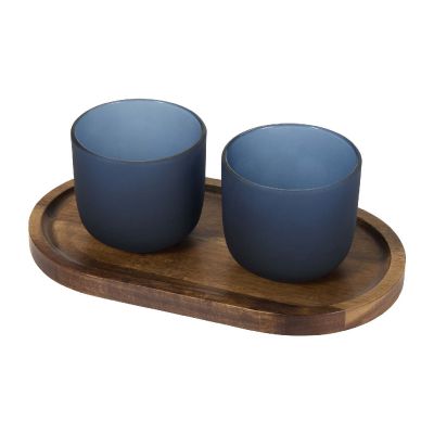 MALE - wooden serving tray and glass cups with matt finish set