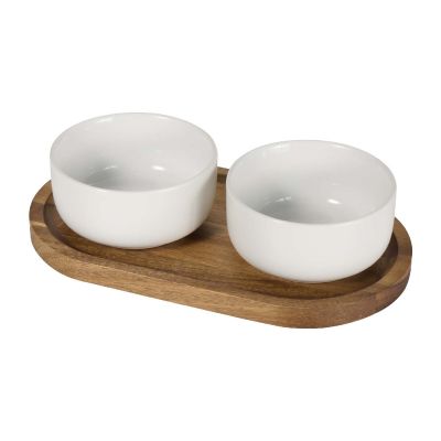 NOA - wooden tray and ceramic serving bowls set