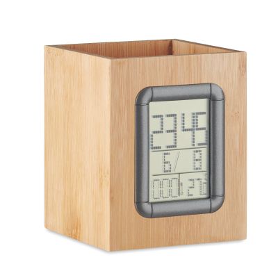 MANILA - Bamboo pen holder and lcd clock