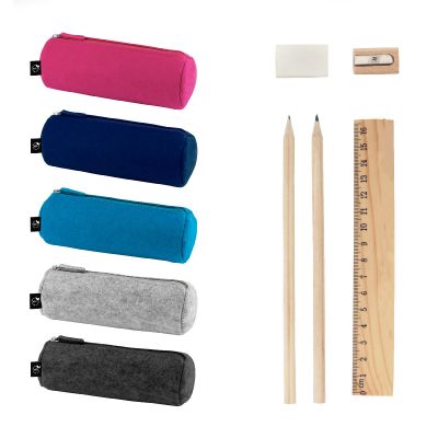 NOMAD - Multi-purpose case in recycled felt (100% rPET) with ruler, pencils, rubber and sharpener