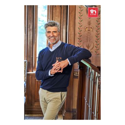 THC MILAN - Men's V-neck pullover in cotton and polyamide