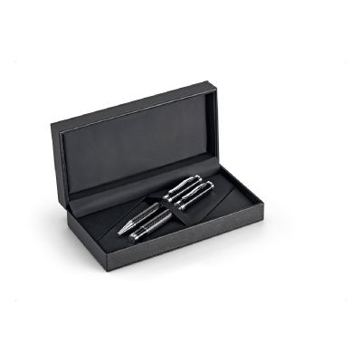 CHESS - Roller pen and ball pen set in metal and carbon fibre with twist mechanism