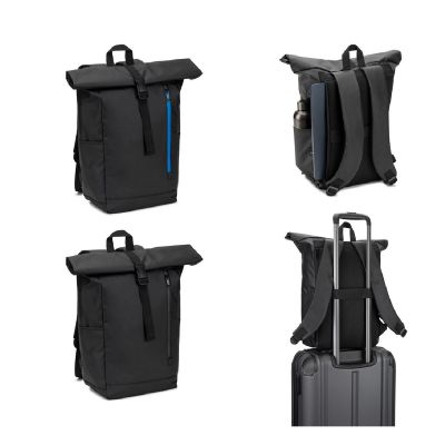 OSASCO BPACK - Roll top backpack with a zip system design that allows the top to be rolled up to fit the volume of the backpack, made from 600D recycled polyester