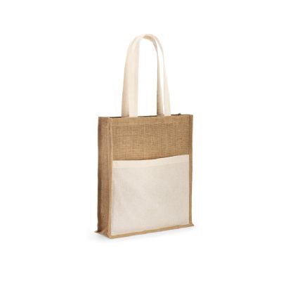 BRAGA - Jute bag (240 g/m²) with pocket in 100% cotton (140 g/m²)