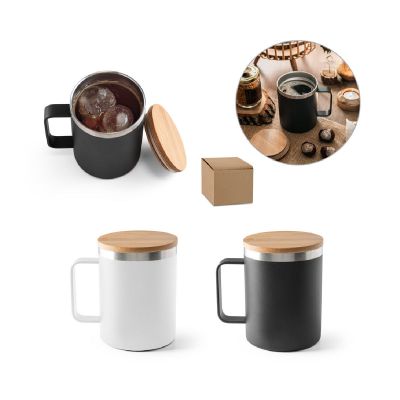 LAUDA - Mug in 90% recycled stainless steel with bamboo lid 420 mL