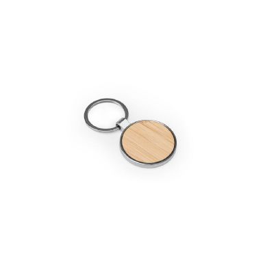 GASTON ROUND - Round iron keychain in zinc and bamboo