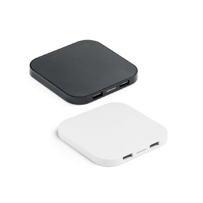 CAROLINE - Superfast 15W wireless charger with HUB 2 USB-A ports in recycled ABS (60% rABS)