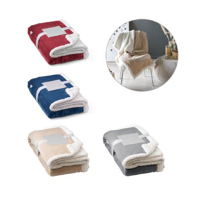 HEIDEN - Reversible fleece blanket (190 g/m²) with satin ribbon and personalised card