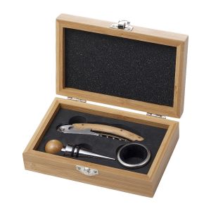 LEONIE - Stainless steel and bamboo wine set 