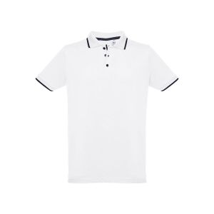 THC ROME WH - Men's Polo Shirt with contrast colour trim and buttons. White