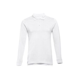 THC BERN WH - Men's long-sleeved 100% cotton piqué polo shirt with removable label