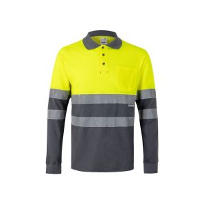 VL PLUTO - Two-tone piqué polo shirt (150g/m²) with long sleeves, in cotton (55%) and polyester (45%)