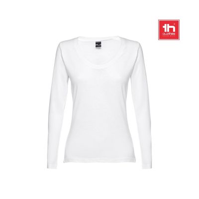 THC BUCHAREST WOMEN WH - Long-sleeved scoop neck fitted T-shirt for women. 100% carded cotton. White