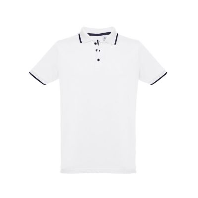 THC ROME WH - Men's Polo Shirt with contrast colour trim and buttons. White