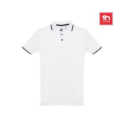 THC ROME WH - Men's Polo Shirt with contrast colour trim and buttons. White