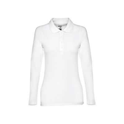 THC BERN WOMEN WH - Women's long-sleeved polo shirt in cotton piqué and viscose with removable label