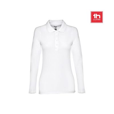 THC BERN WOMEN WH - Women's long-sleeved polo shirt in cotton piqué and viscose with removable label