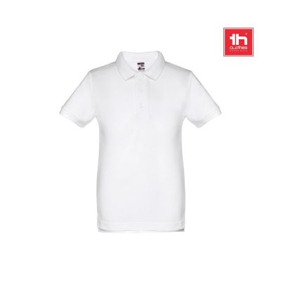 THC ADAM KIDS WH - Kids short-sleeved 100% cotton piqué polo shirt unisex). White