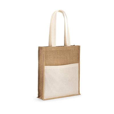 BRAGA - Jute bag (240 g/m²) with pocket in 100% cotton (140 gm²)
