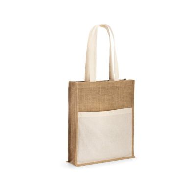 BRAGA - Jute bag (240 g/m²) with pocket in 100% cotton (140 gm²)