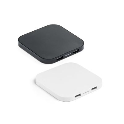 CAROLINE - Superfast 15W wireless charger with HUB 2 USB-A ports in recycled ABS (100% rABS)