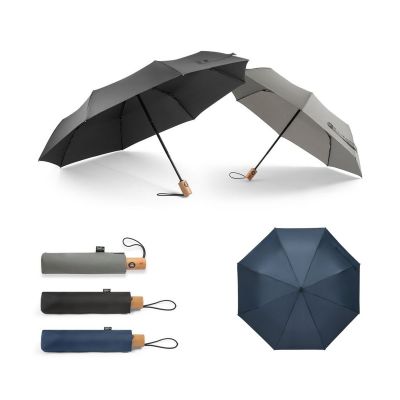 RIVER - Telescopic umbrella in rPET and wooden handle