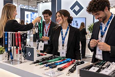 Custom lanyards distributed to trade show staff