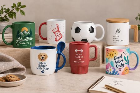 Custom mugs in different models, colours and designs