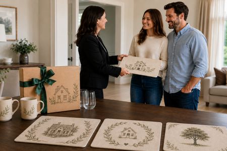 Custom placemats in a new home welcome gift