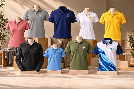Custom polo shirts in different styles, colours and finishes