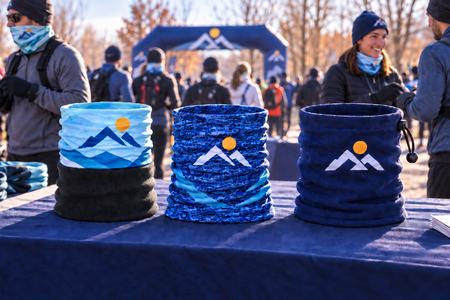 Custom snoods at a winter running event