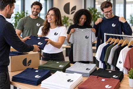 Custom T-shirts with a company logo given to employees