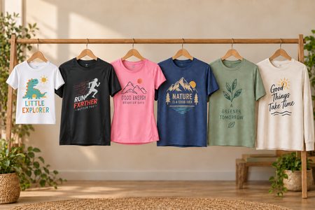 Custom T-shirts for children and adults in different colors and styles