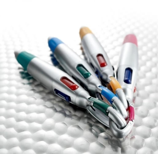 multi-coloured pens with logo