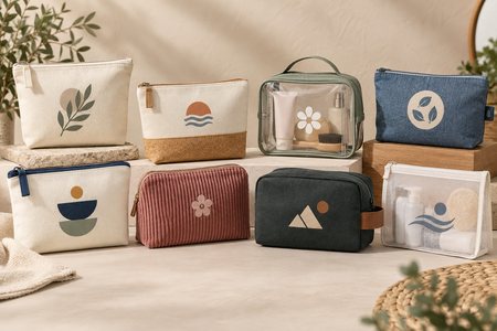 Personalised cosmetic bags in different models, colours and materials